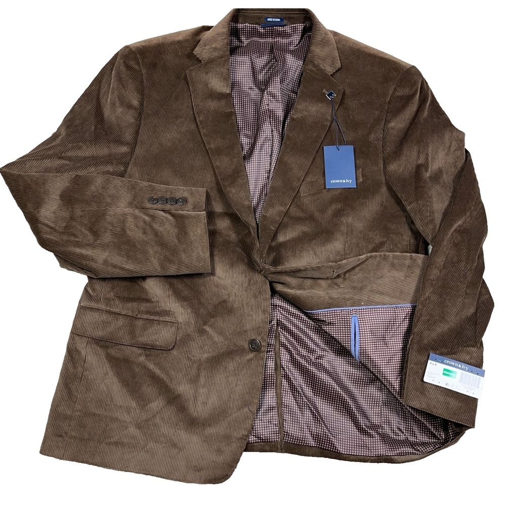 Crown & Ivy Sport Coat Blazer Men Size 46 R Brown Corduroy Jacket Blazer NEW